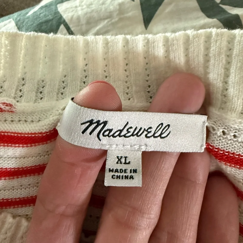 Madewell Red and Cream Striped Short-Sleeve Knit Sweater XL - Picture 5 of 5